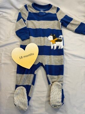 Carter's - Blue soft Fleece Onesie Sleeper with husky/puppy design